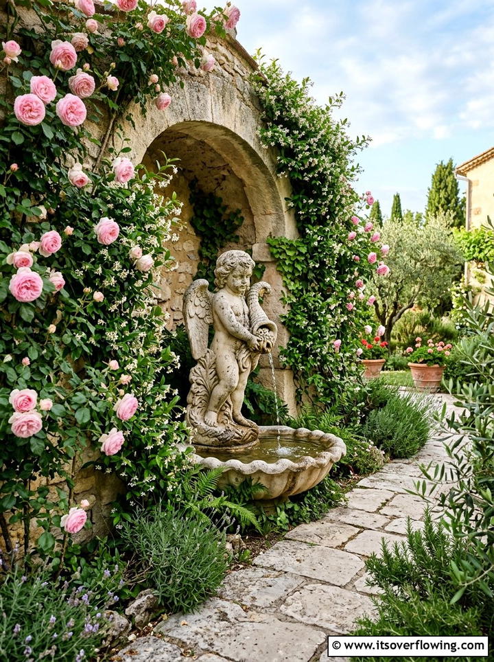 Cherub garden fountain - 25 garden decor ideas with statues
