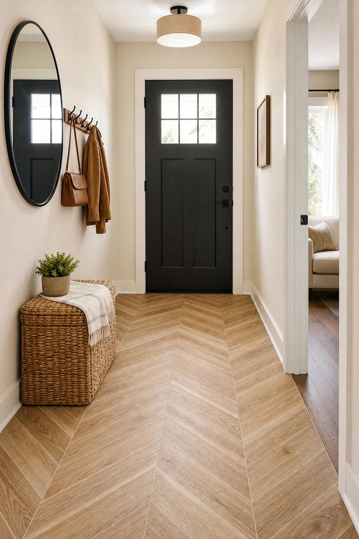 Chevron Wood Look Tiles for Warmth and Style - 20 Stylish Small Entryway Tile Floor Ideas