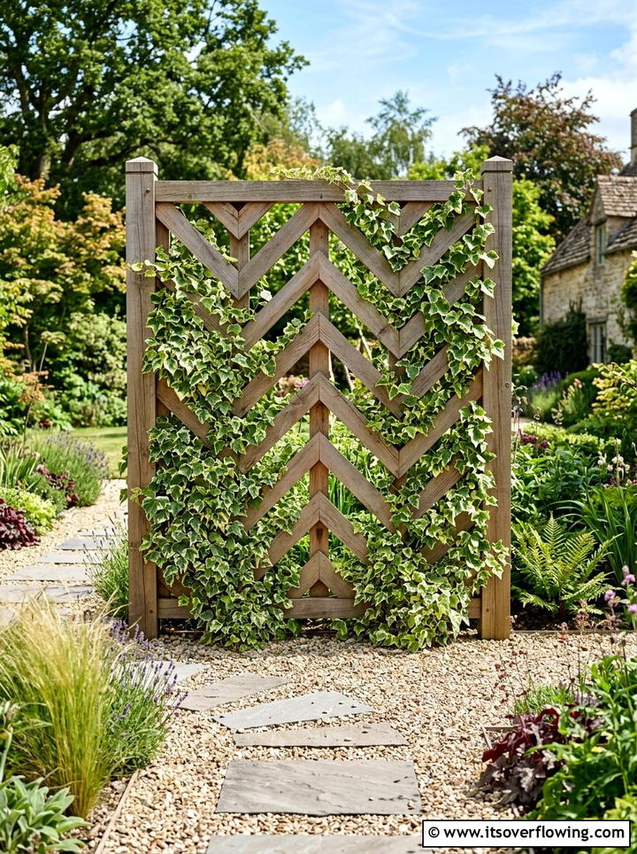 Chevron pattern wood trellis - 25 garden design ideas with trellis walls