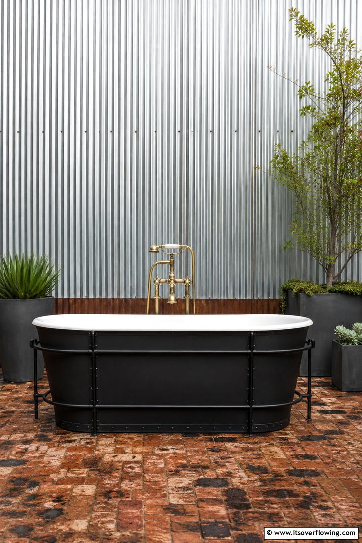 Chic Industrial Bathtub - 30 Serene Outdoor Bathtub Ideas for a Backyard Oasis