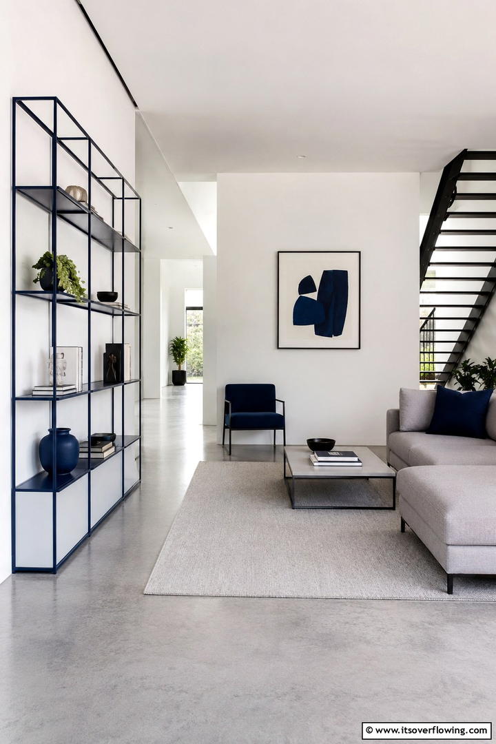 Chic Minimalism with Blue Accents - 30 Navy Blue and Grey Living Room Ideas for Sophisticated Style