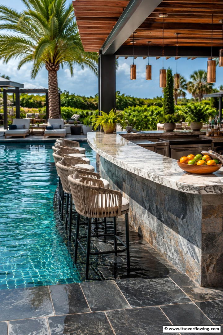 Chic Poolside Bar Design - 30 Pavers Around Pool Ideas for a Sleek and Safe Design