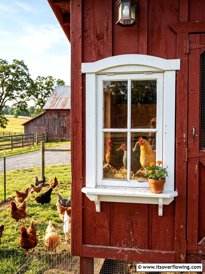 Chicken Coop Window Accent - 25 backyard decorating ideas with old window decor