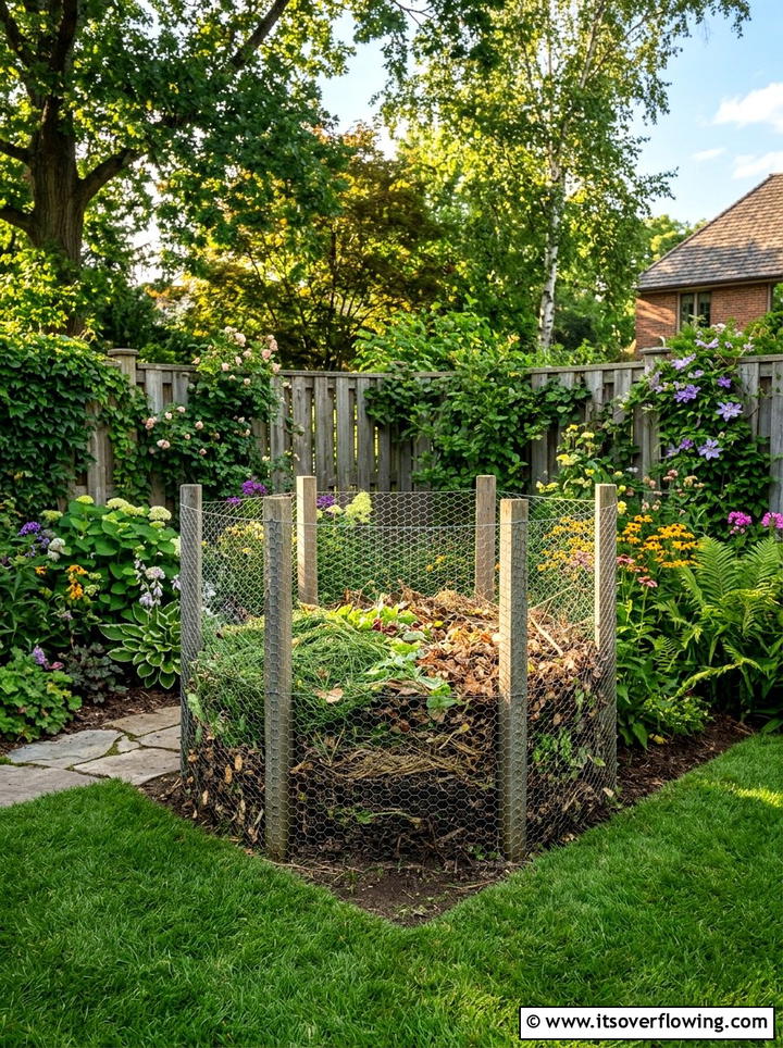 Chicken Wire Compost Bin - 25 cheap garden ideas with composting
