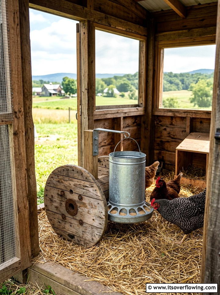 Chicken feeder stand - 25 recycled garden ideas with cable spools