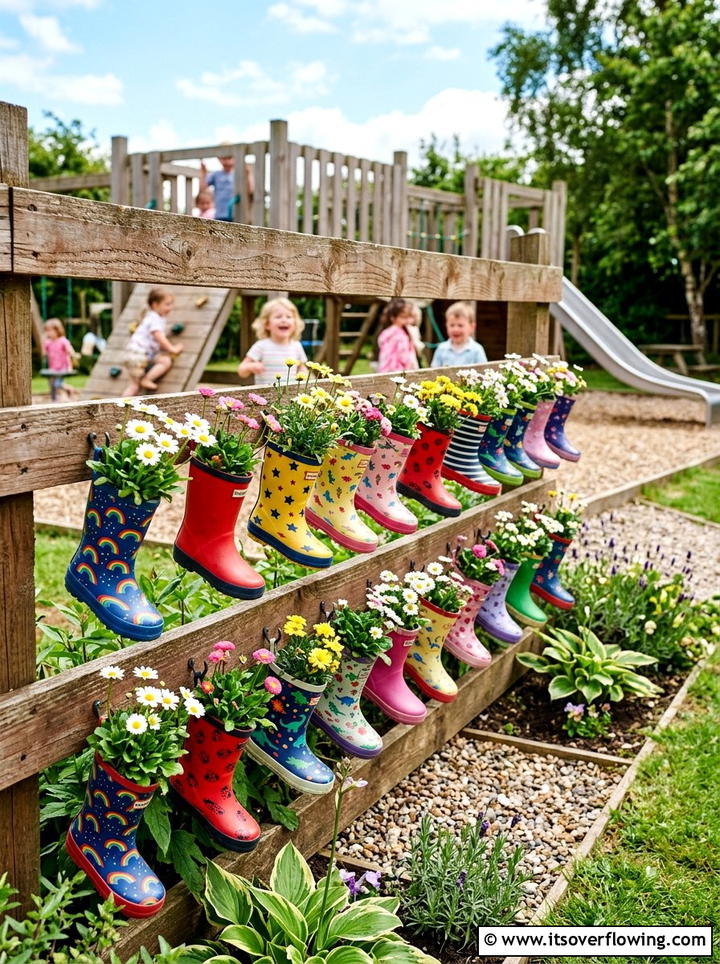 Childrens Boot Planter Wall - 25 creative garden ideas with shoe planter wall