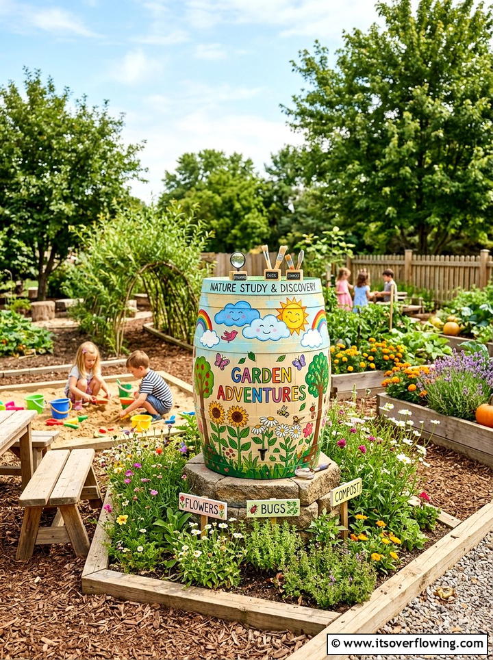 Childrens Nature Study Barrel - 25 upcycled garden ideas with rain barrels