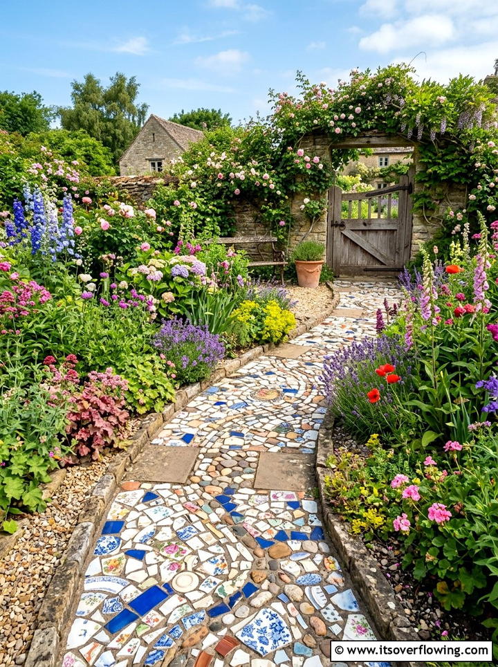 China Pattern Garden Path - 25 recycled garden ideas with chipped dishes