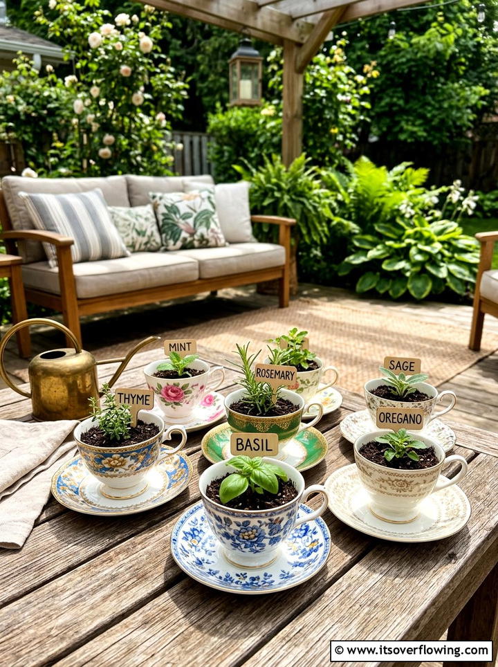 China Teacup Herb Pot - 25 upcycled garden ideas with herb planters