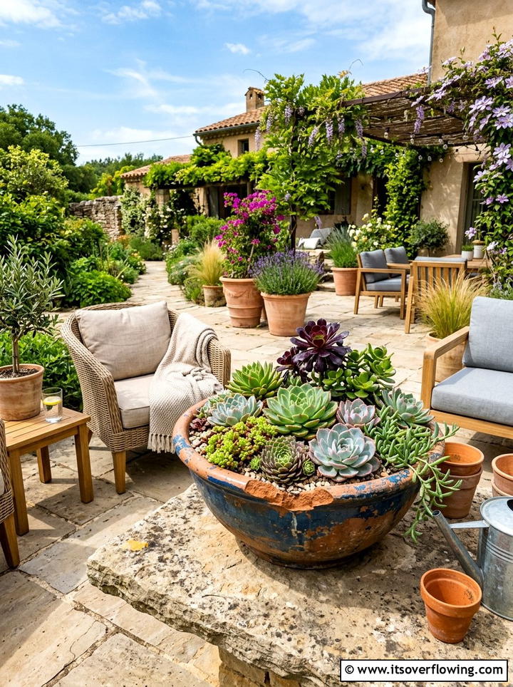 Chipped Bowl Succulent Planter - 25 recycled garden ideas with chipped dishes
