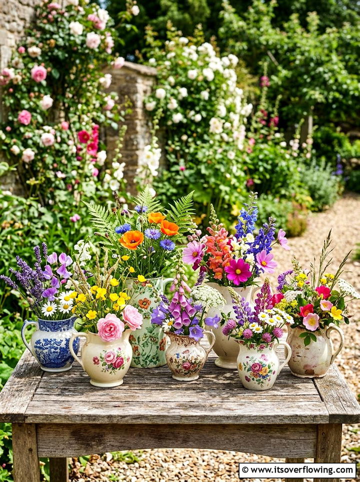 Chipped Ceramic Pitcher Planter - 25 upcycled garden ideas with cottage style