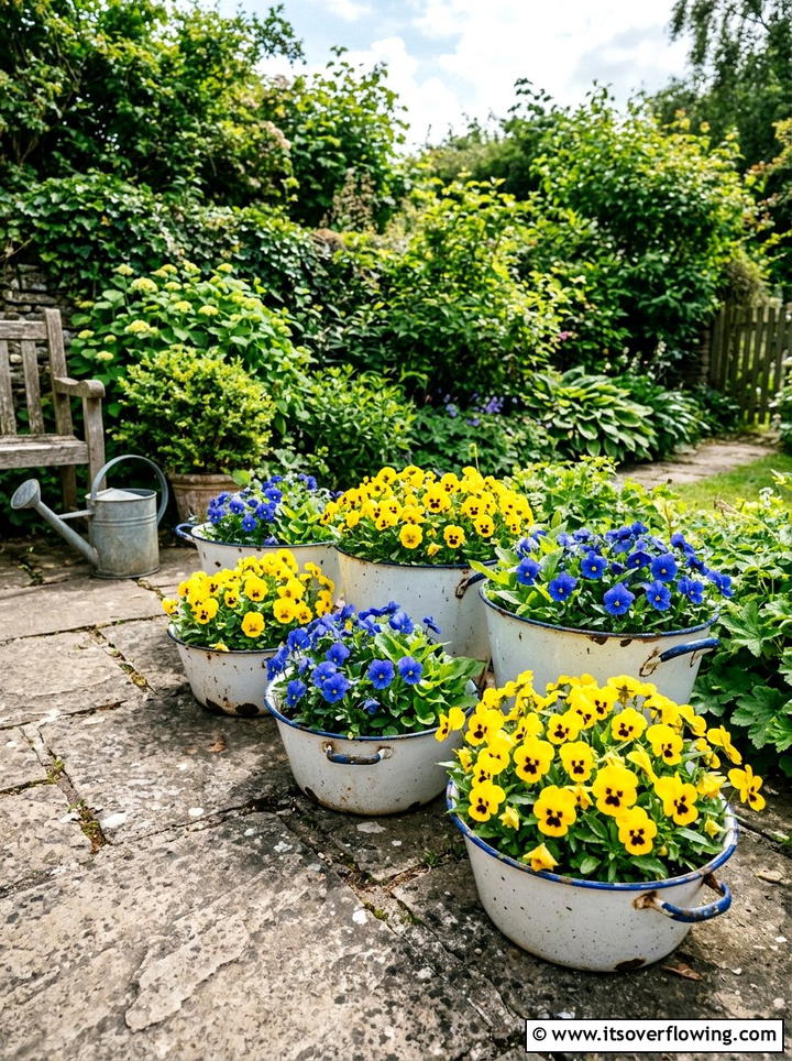 Chipped Enamel Basin Planter - 25 upcycled garden ideas with cottage style