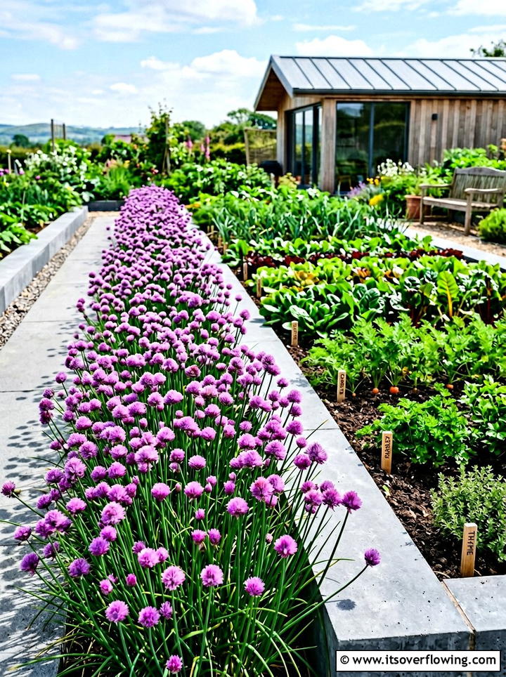 Chive flower border - 25 creative garden ideas with edible flowers