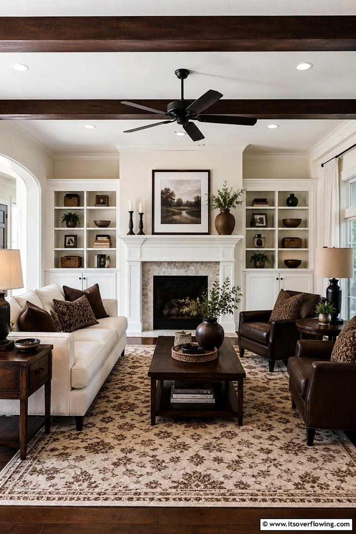 Chocolate Brown Accents - 50 Living Room Fall Decor Ideas for Cozy Autumn Updates