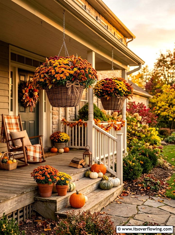 Chrysanthemum Fall Basket - 25 garden ideas with hanging baskets