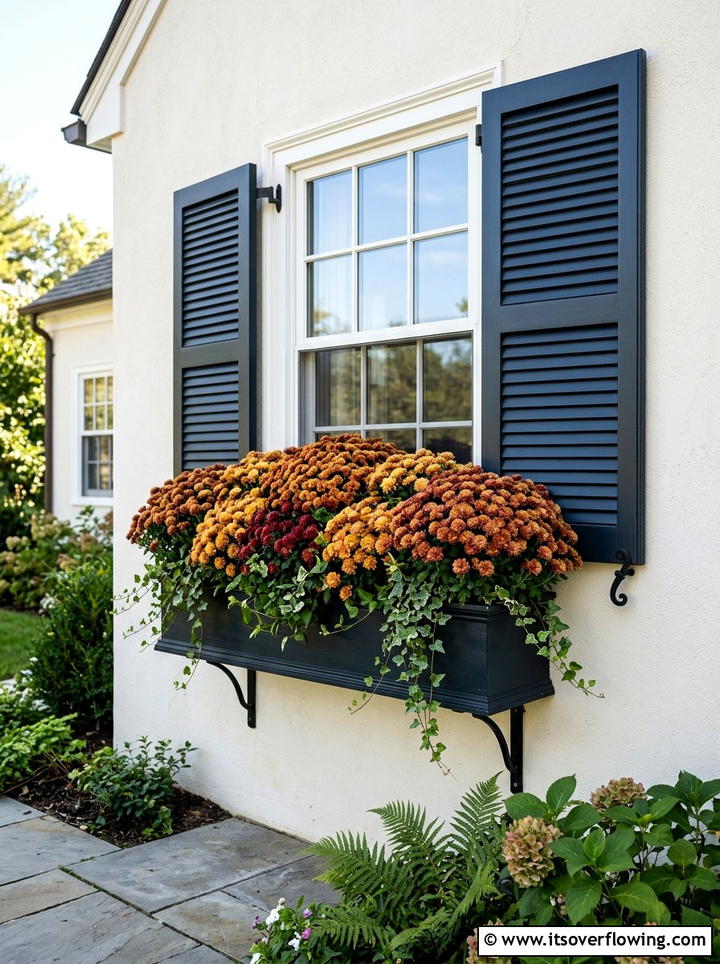 Chrysanthemums in window boxes - 25 front porch ideas with mums