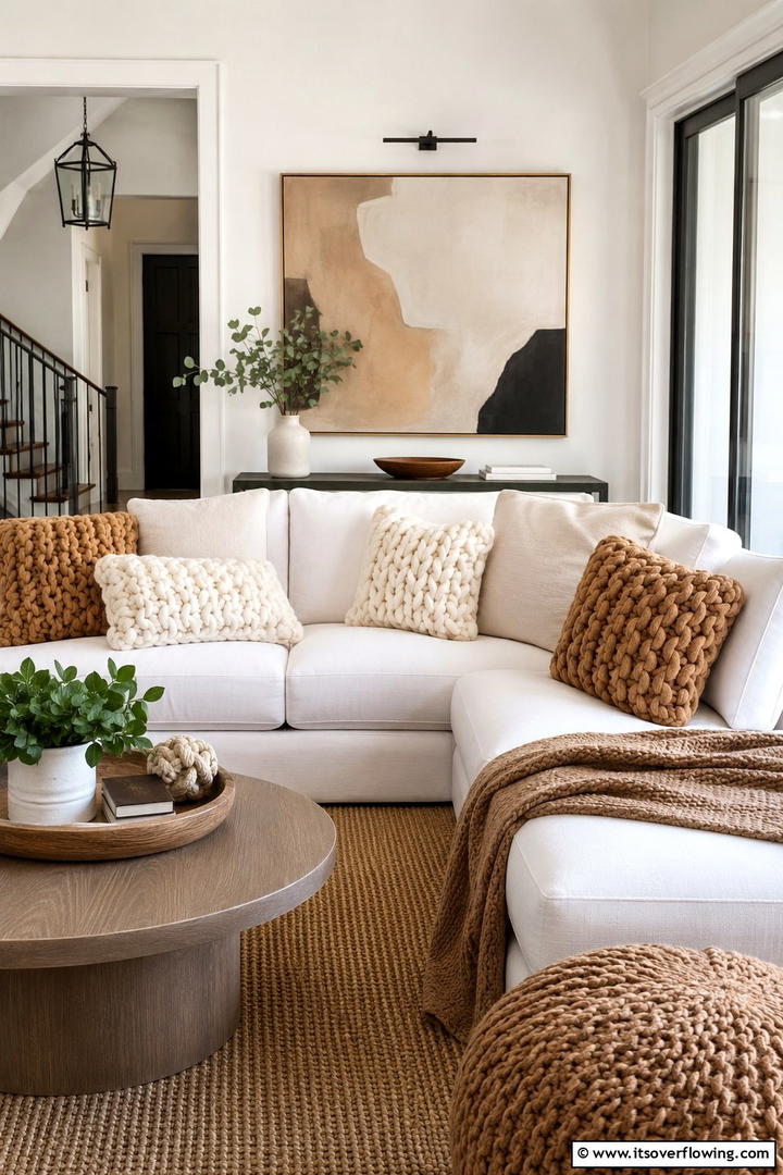 Chunky Knit Pillows - 50 Living Room Fall Decor Ideas for Cozy Autumn Updates