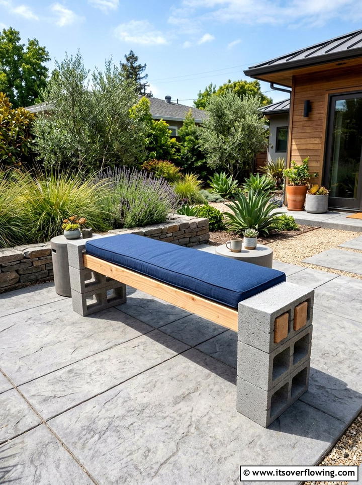Cinder Block Bench - 25 cheap garden ideas