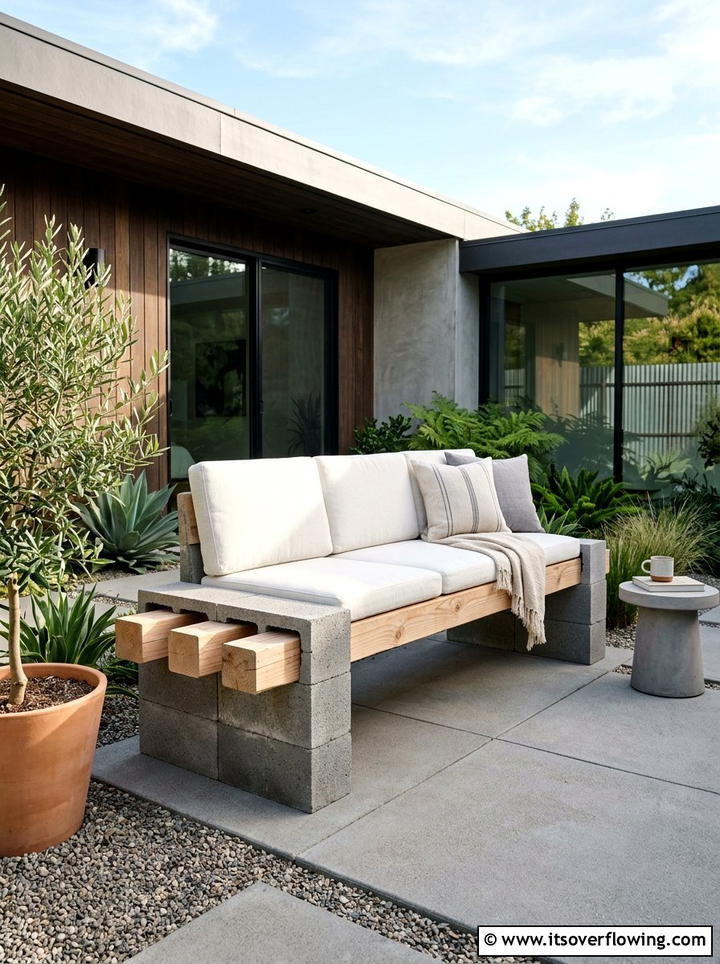 Cinder Block Bench - 25 small garden ideas on a budget