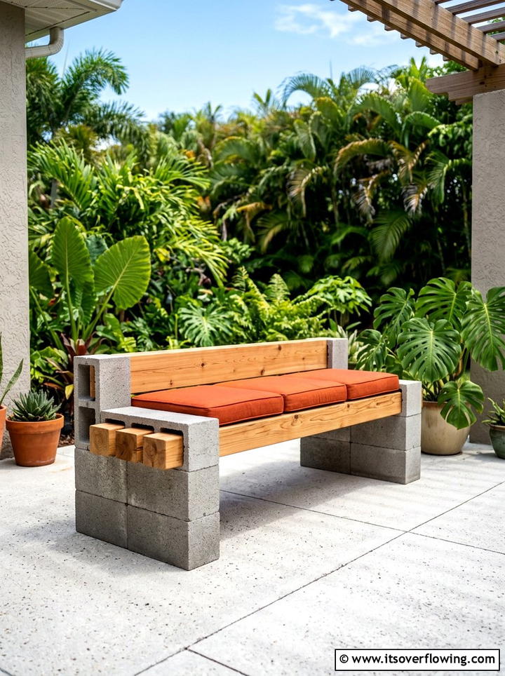 Cinder Block Bench - 25 upcycled garden ideas for renters