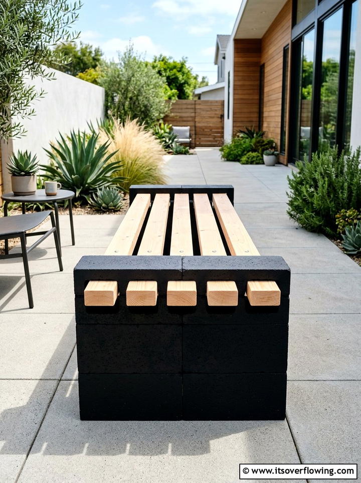 Cinder Block Bench With Wood Slats - 25 garden ideas with cinder blocks