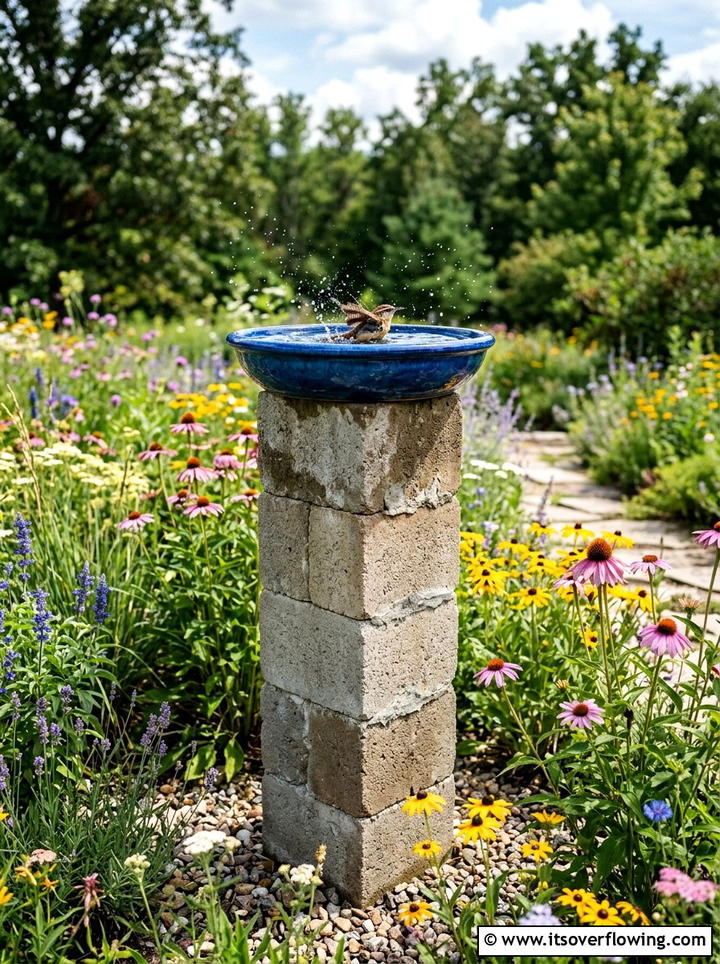 Cinder Block Bird Bath Stand - 25 garden ideas with cinder blocks