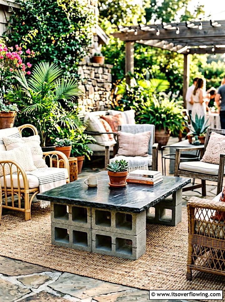 Cinder Block Coffee Table - 25 upcycled garden ideas with cinder blocks