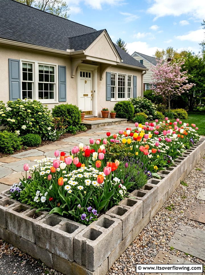 Cinder Block Flower Bed - 25 upcycled garden ideas with cinder blocks