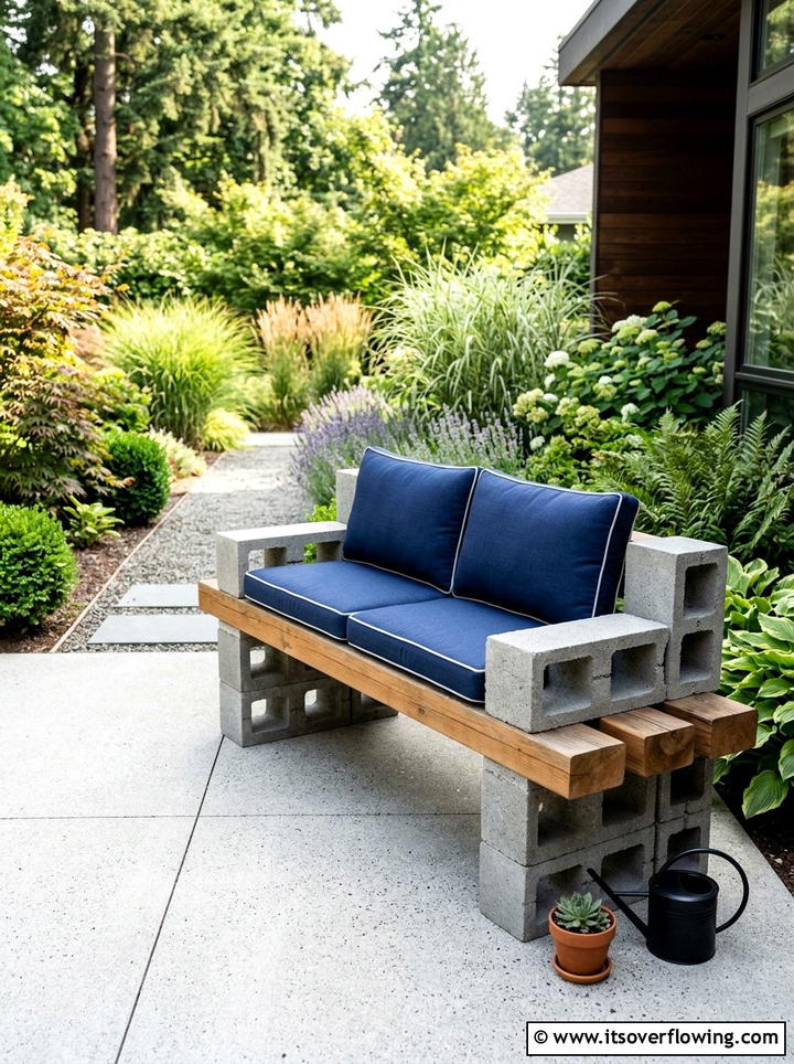Cinder Block Garden Bench - 25 garden ideas with low cost materials