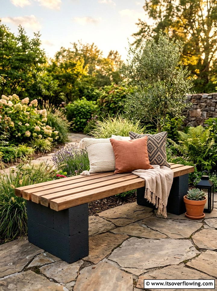 Cinder Block Garden Bench - 25 garden ideas with cinder blocks