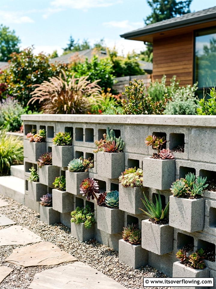 Cinder Block Garden Wall - 25 upcycled garden ideas for community gardens