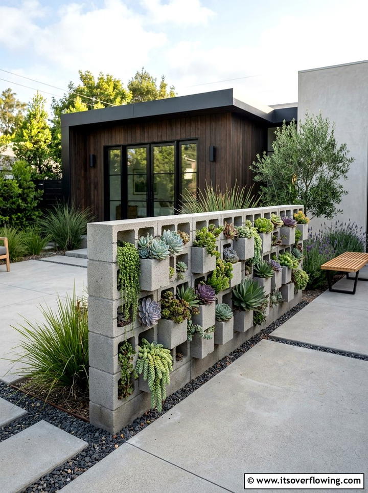 Cinder Block Garden Wall - 25 upcycled garden ideas with succulent planters