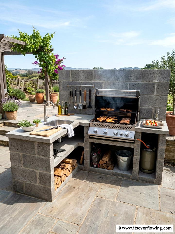 Cinder Block Grill Station - 25 upcycled garden ideas with cinder blocks