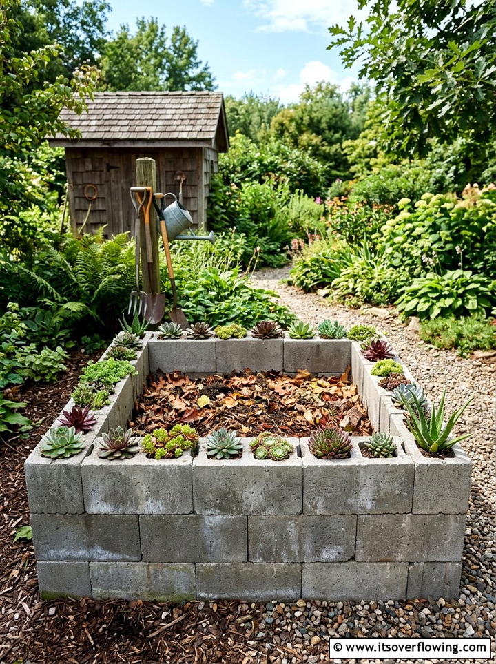 Cinder Block Leaf Pit - 25 recycled garden ideas with leaf mold bins