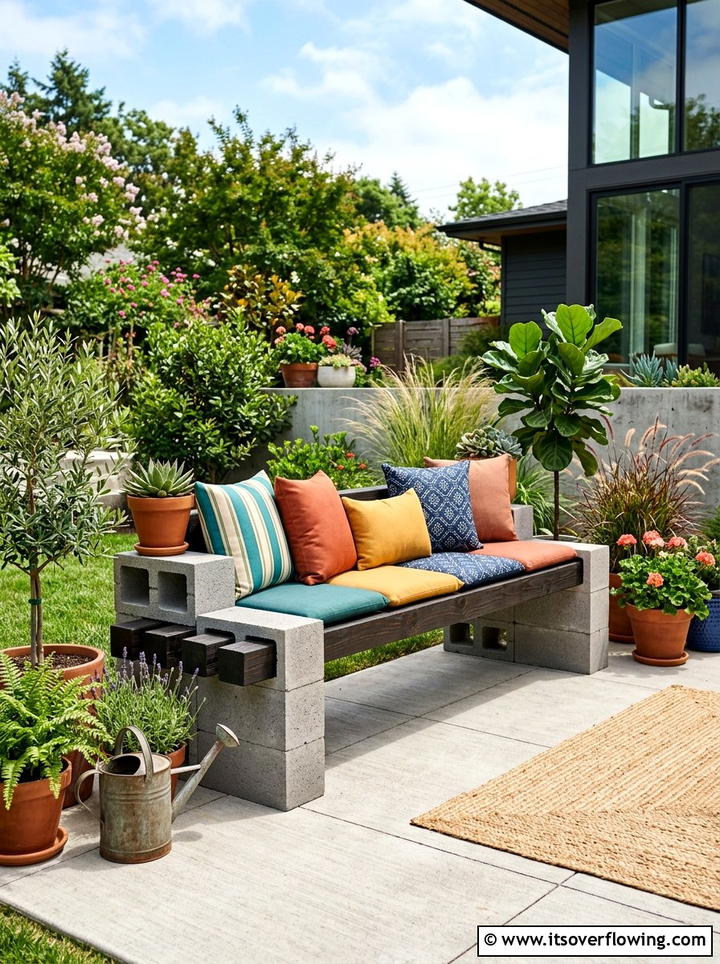 Cinder Block Outdoor Bench - 25 upcycled garden ideas for backyards