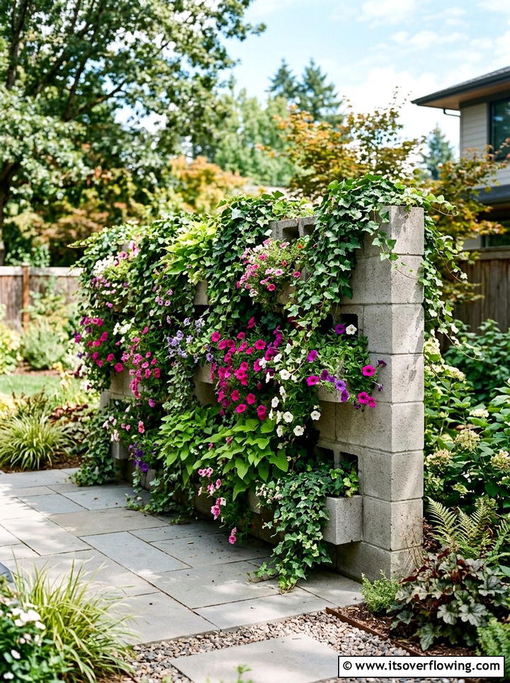 Cinder Block Planter Wall - 25 upcycled garden ideas with cinder blocks