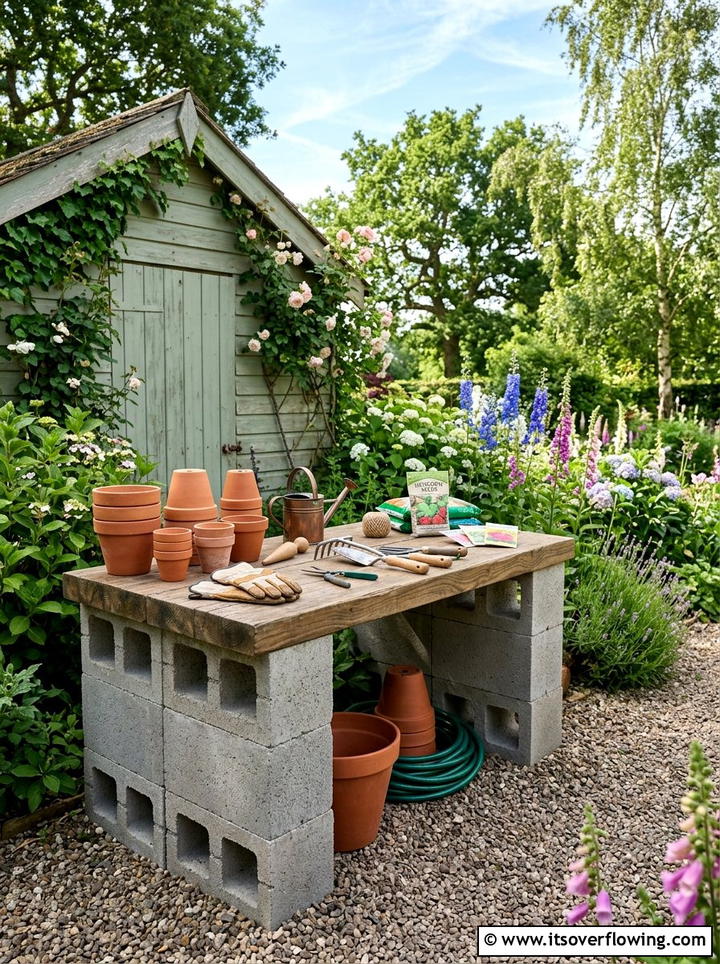 Cinder Block Potting Bench - 25 garden ideas with cinder blocks