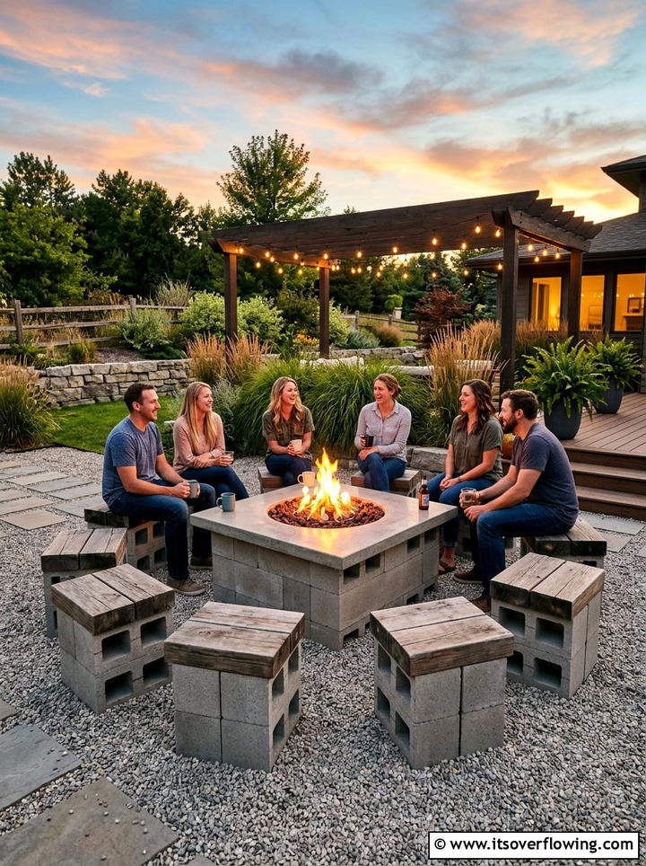 Cinder Block Seating Area - 25 upcycled garden ideas with cinder blocks