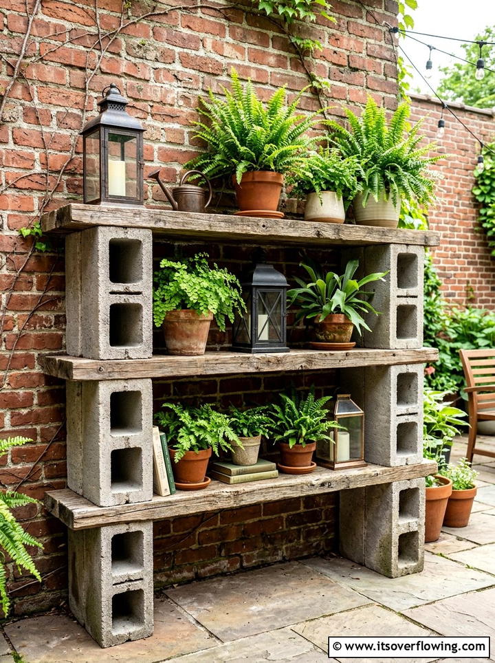 Cinder Block Shelf - 25 upcycled garden ideas with cinder blocks