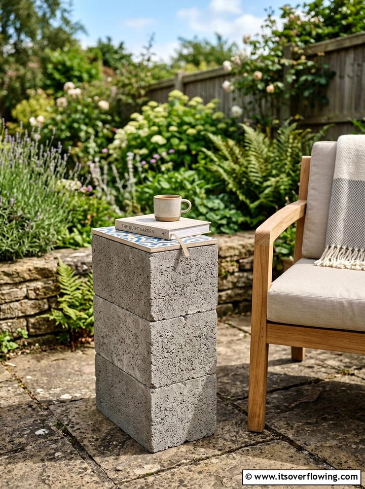 Cinder Block Side Table - 25 upcycled garden ideas with cinder blocks