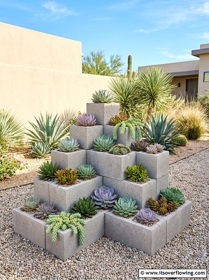 Cinder Block Succulent Garden - 25 upcycled garden ideas with cinder blocks