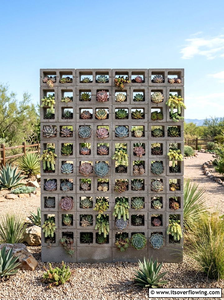 Cinder Block Succulent Wall - 25 garden ideas with cinder blocks