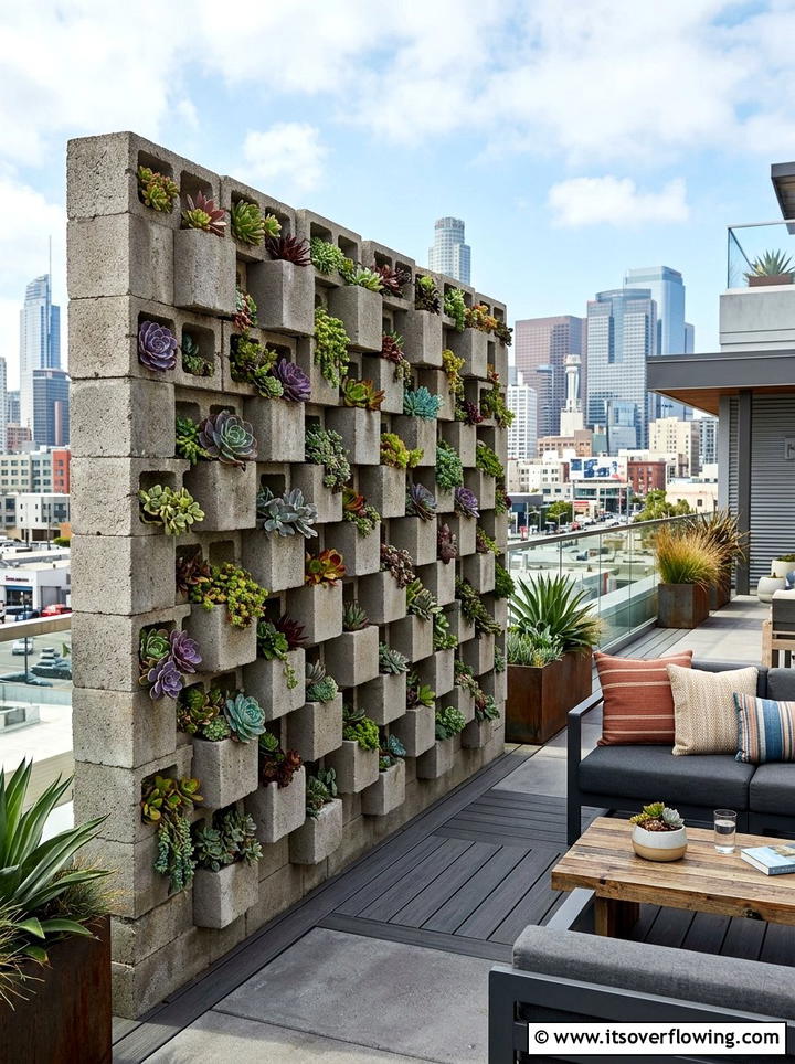 Cinder Block Succulent Wall - 25 garden decor ideas with succulent displays