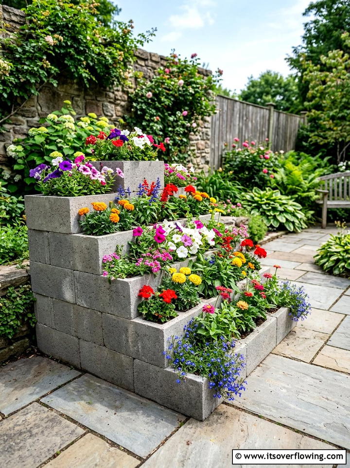 Cinder Block Tiered Planter - 25 garden ideas with cinder blocks