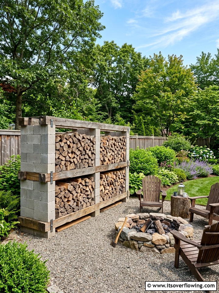 Cinder Block Wood Storage - 25 upcycled garden ideas with cinder blocks