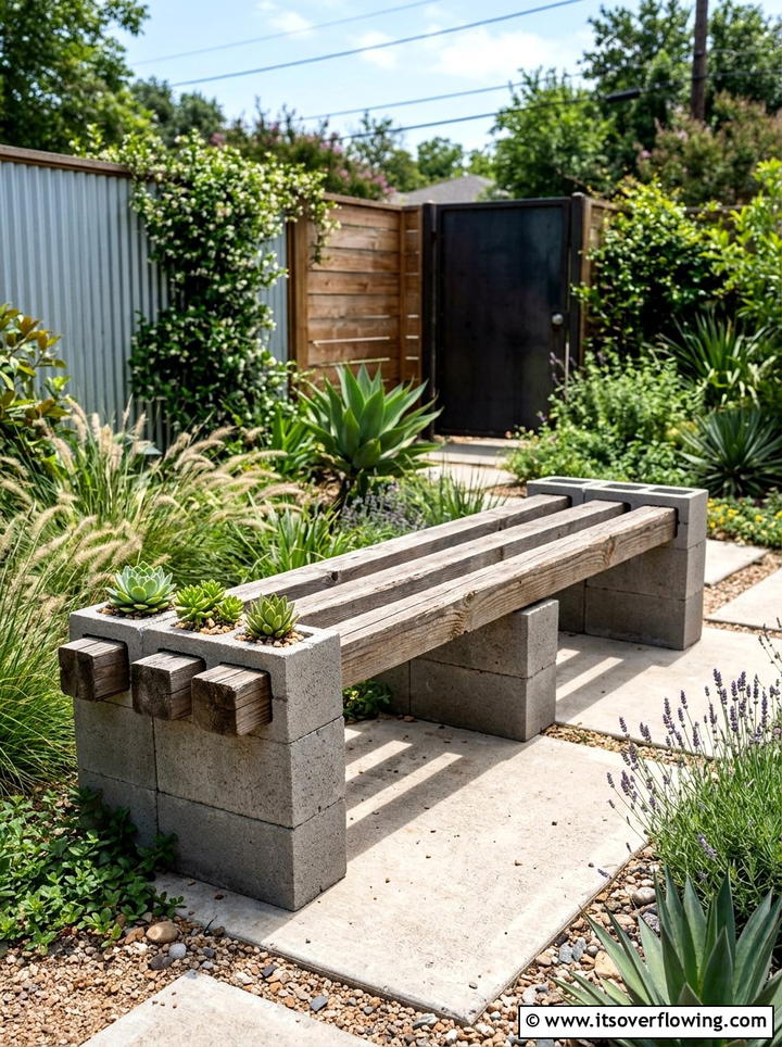Cinder block bench - 25 cheap garden ideas with recycled materials