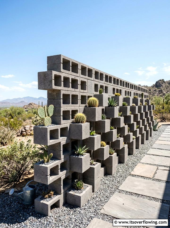 Cinder block garden wall - 25 creative garden ideas with unusual planters