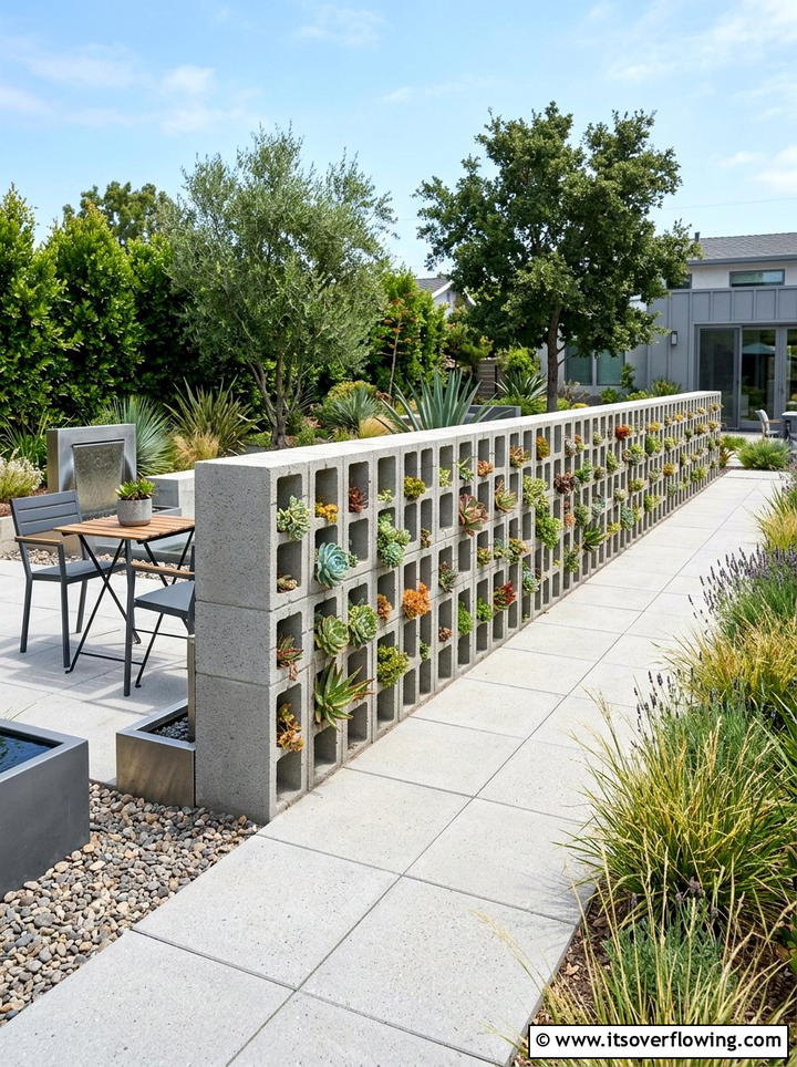 Cinder block garden wall - 25 backyard decorating ideas with succulent pots