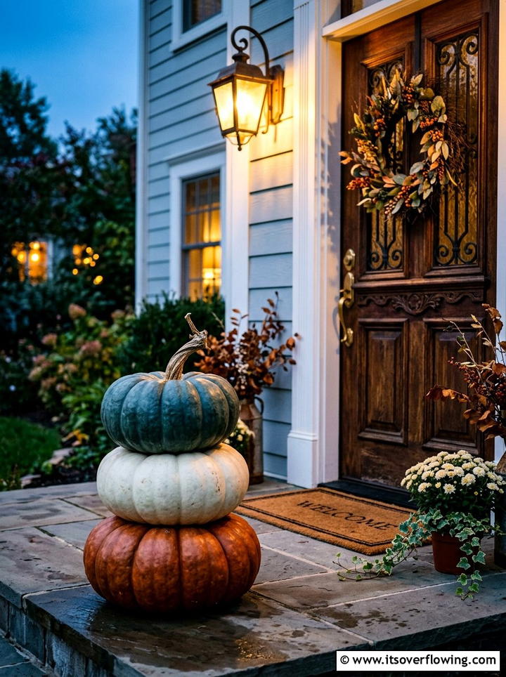 Cinderella pumpkin stack - 25 front porch decor ideas with real pumpkins
