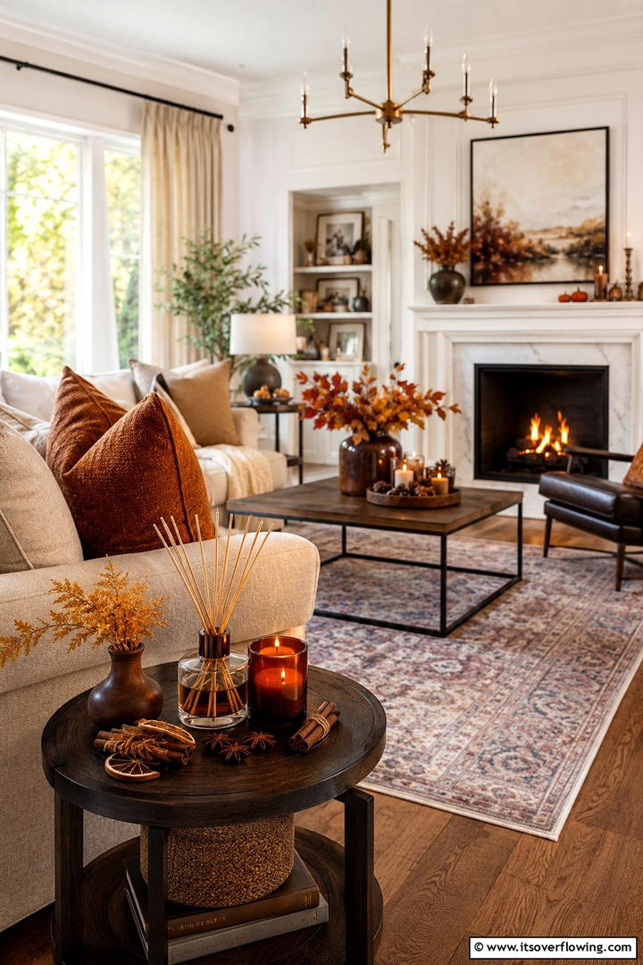 Cinnamon Scented Elements - 50 Living Room Fall Decor Ideas for Cozy Autumn Updates